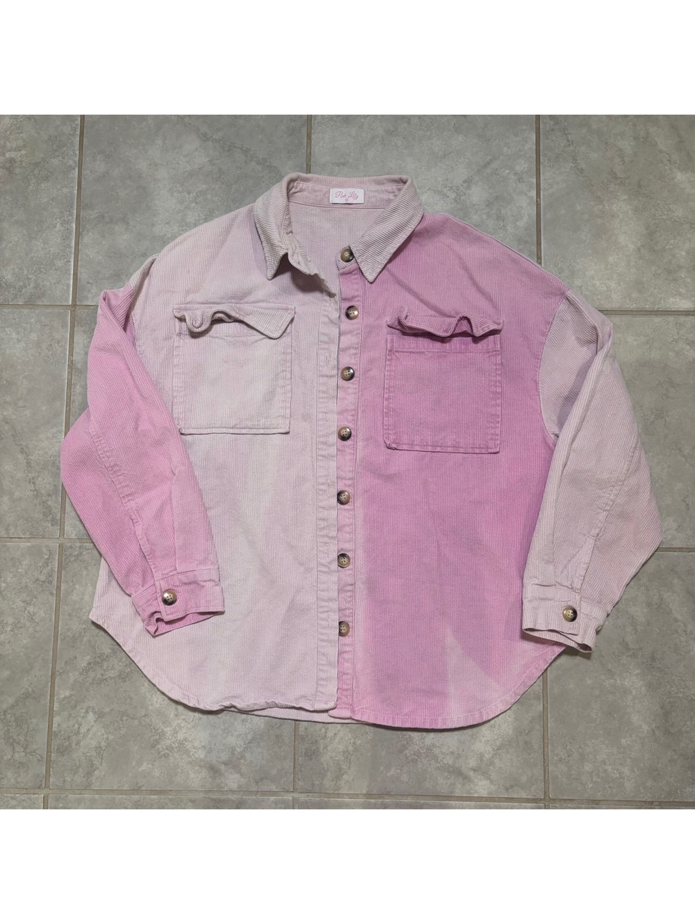 Pink Lily Pink Corduroy Colorblock Button Up Shirt Small Western Cowgirl Shacket